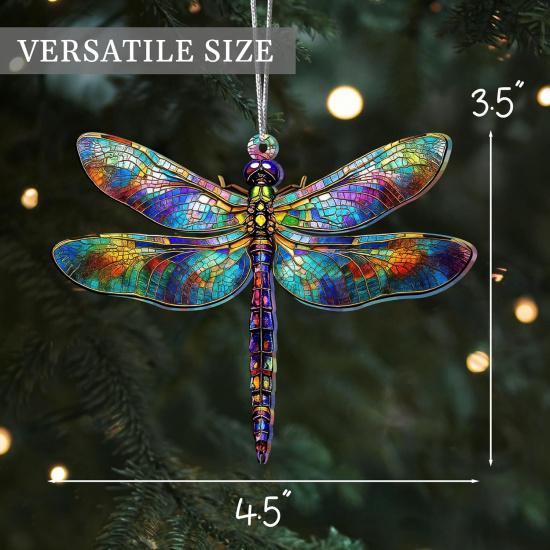 2D Dragonflies Decor Suncatcher Effect DragonFly Ornaments Stained Glass Effect For Christmas Tree Decoration (Radiant Prism)