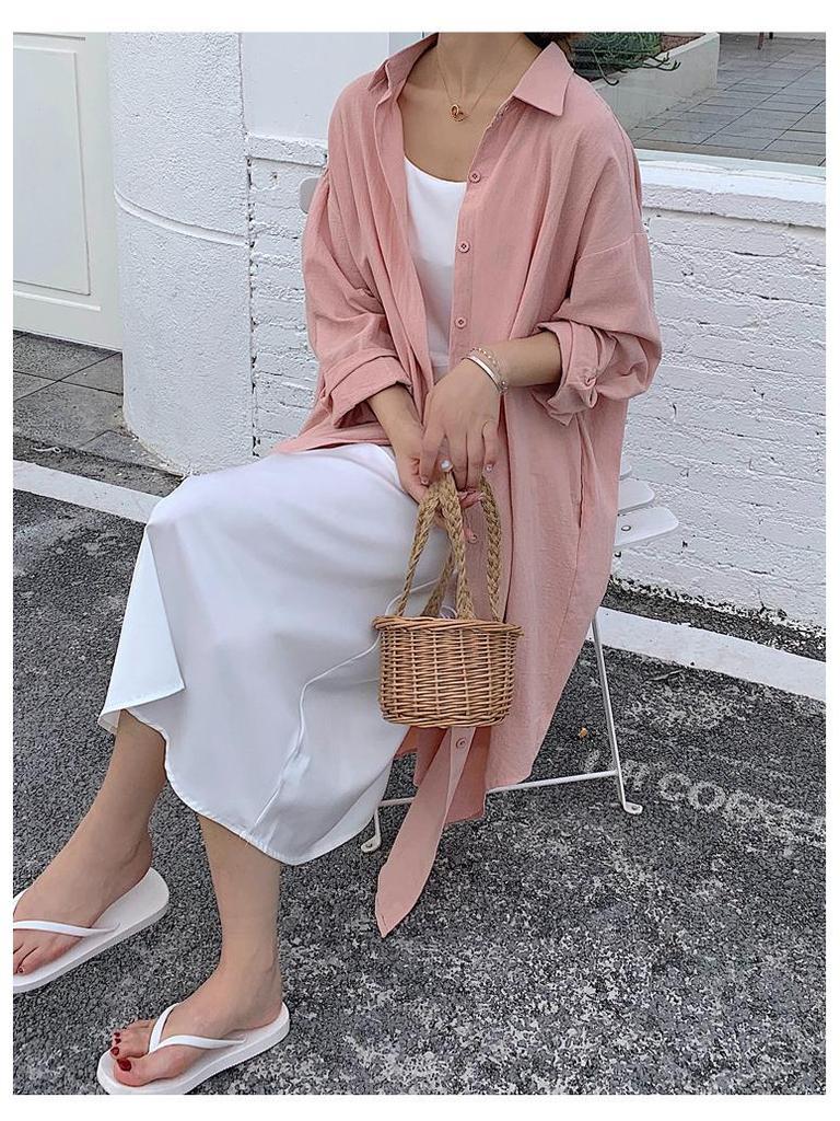 Cardigan Lungo Stile Coreano Sopra il Ginocchio con Revers Camicia Parasole 2025