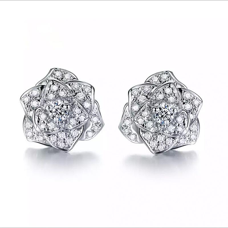 

Изысканные серьги-пусеты «Камелия Роза» женские, стильные серьги с микроцирконами