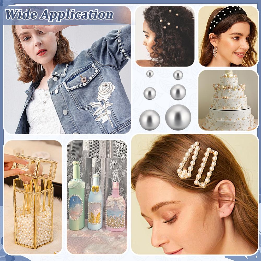 1set 1070pcs 6 Styles ABS Plastic Imitation Pearl Beads Round Matte Style No Hole/Undrilled Light Grey 3~10mm