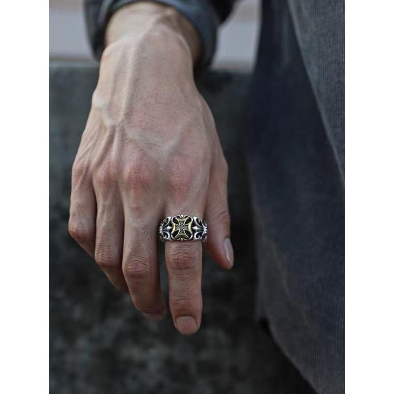 European and American Retro Rings for Men, Trendy American-Style Unique Design, Index Finger Biker Harley Cross Ring