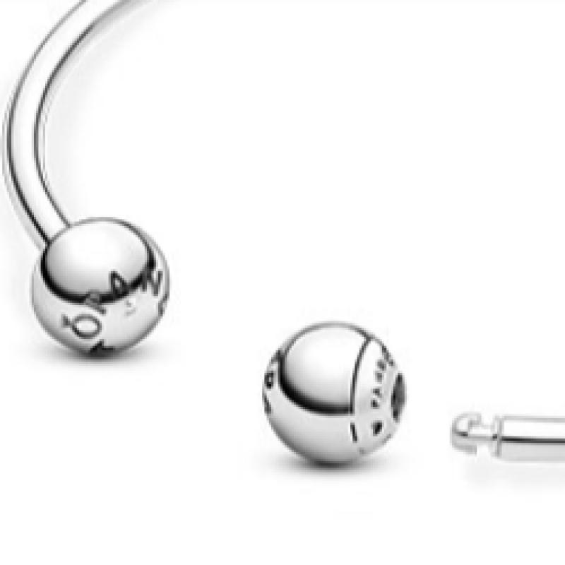 Pandora Moments Silver Open Bangle  Logo Caps  596477