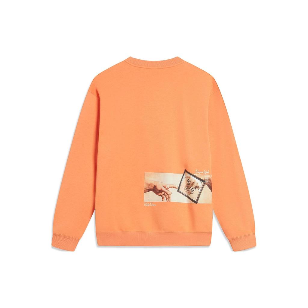 Li-Ning Wade Series Letter Print Plush Warm Loose Pullover Sweatshirt Unisex Tops Sweet-Pie-Orange AWDT941-7