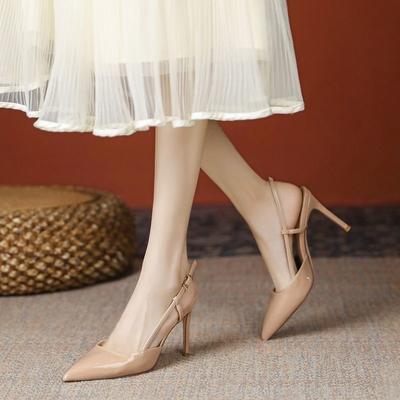 Women's Shoes Spring and Summer 2025 New Pointed Fashion Temperament High Heels Stiletto Nude Patent Leather One-word Sandals