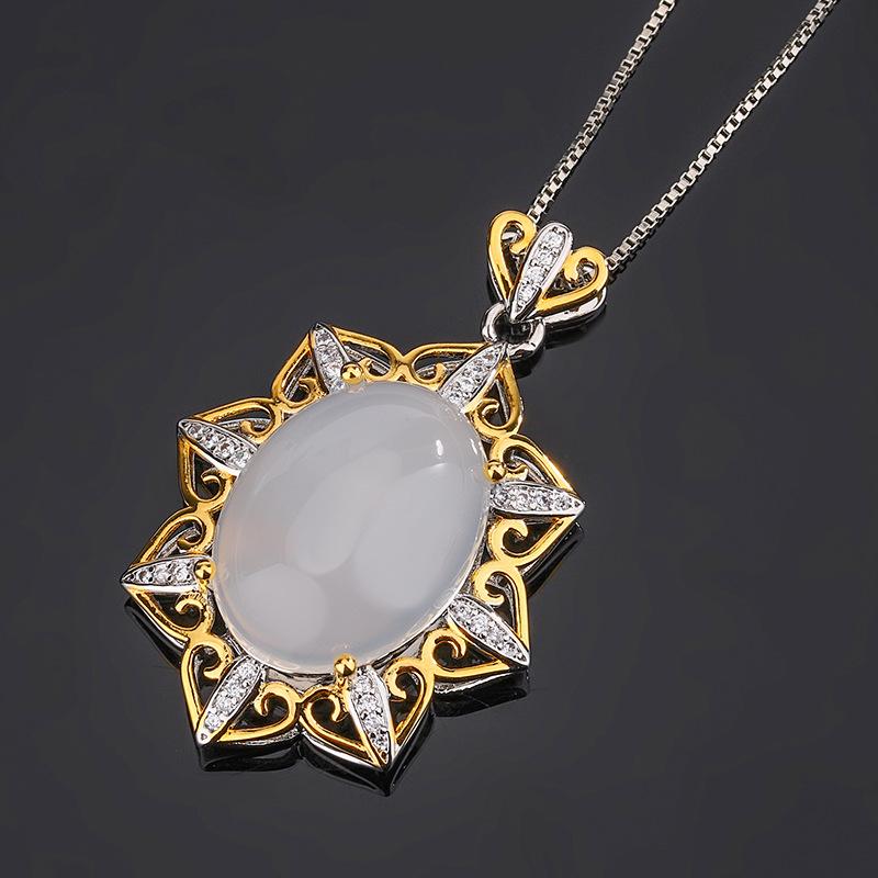 Jewelry Imitation Natural Hetian Jade New Necklace Women's Retro Gold-plated Jade Natural Chalcedony Pendant
