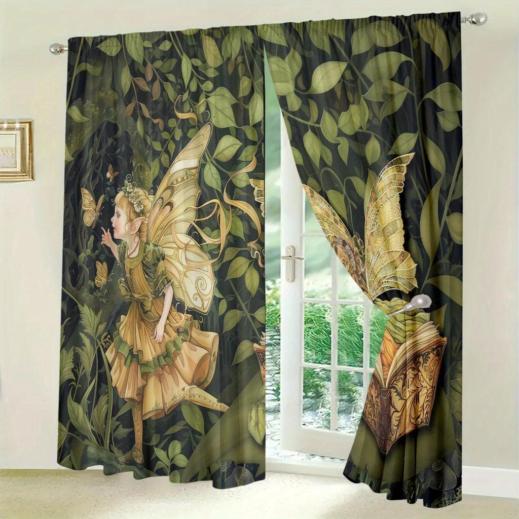 Forest Elves Printed Curtain for Home Decor - Rod Pocket Window Treatment for Bedroom, Kitchen, Living Room