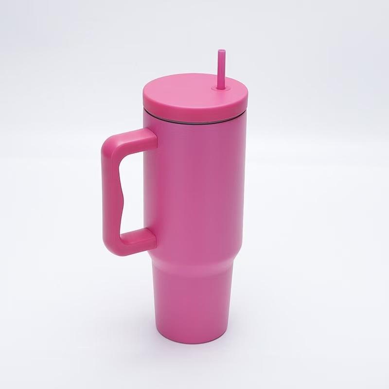 1Pc 1200ML 304Stainless Steel Print Cup with Straw Portable Car Cup Large Capacity Water Cup Car Water Bottle