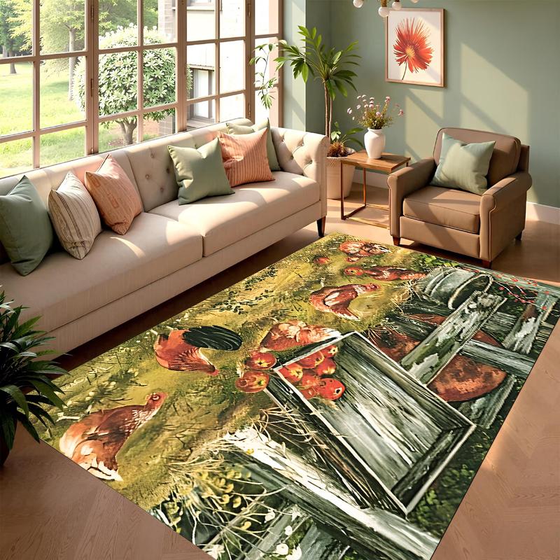 

2D Rooster and Hen Chicken Carpet Bedroom Full Cover Living Room Rug Resistant To Dirt Easy To Maintain Soft Kitchen Decor Mat 50X80CM