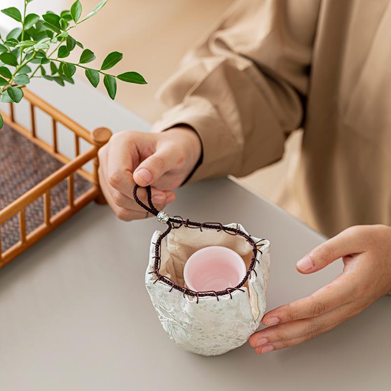 Chinese Style Small Storage Bag Vintage Portable Candy Storage Bag Tea Ceremony Thicken Protective Cup Bag Outdoor Accessories