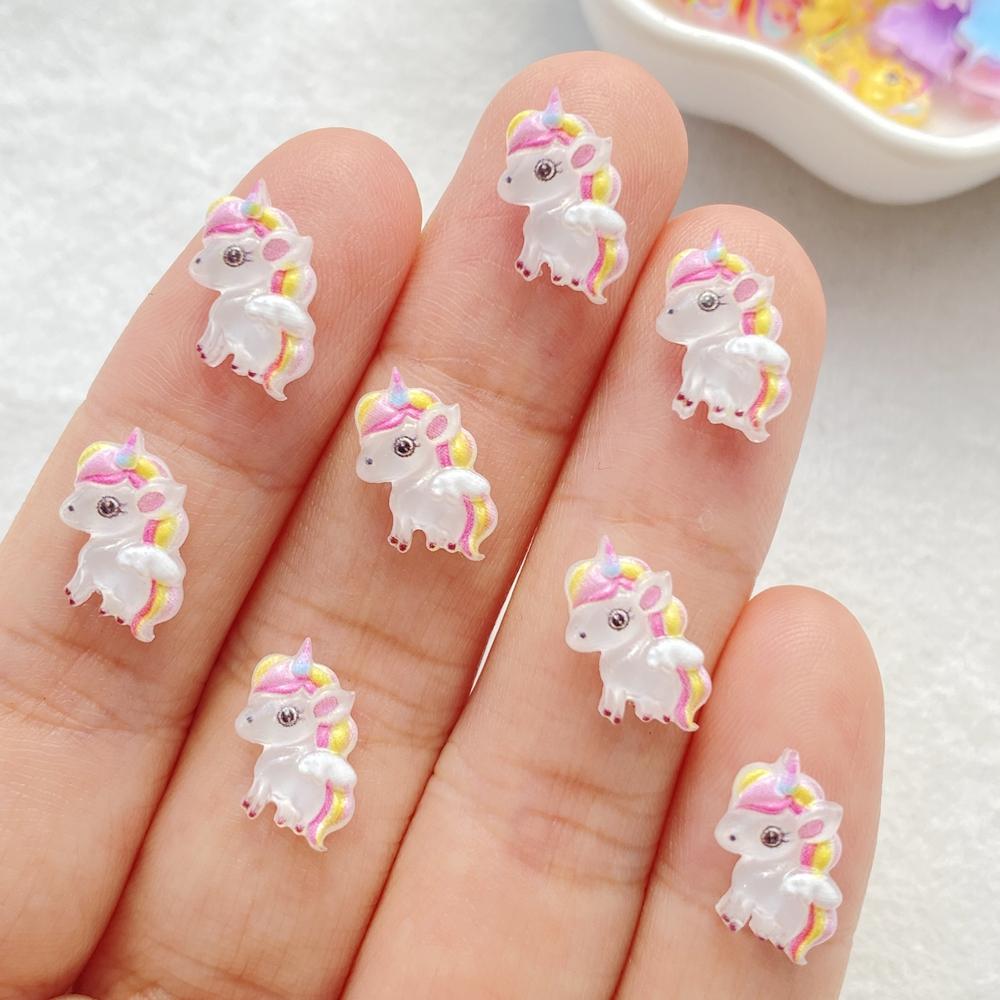 

50Pcs Cute Resin Little Unicorn Pony Flat Back Ornament Jewelry Making Manicure Hairwear Accessorie
