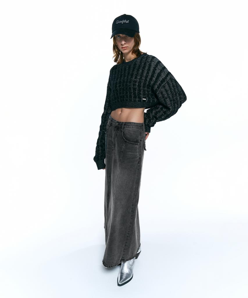 INSILENCE WOMEN Soft Cable Crop Knit Black