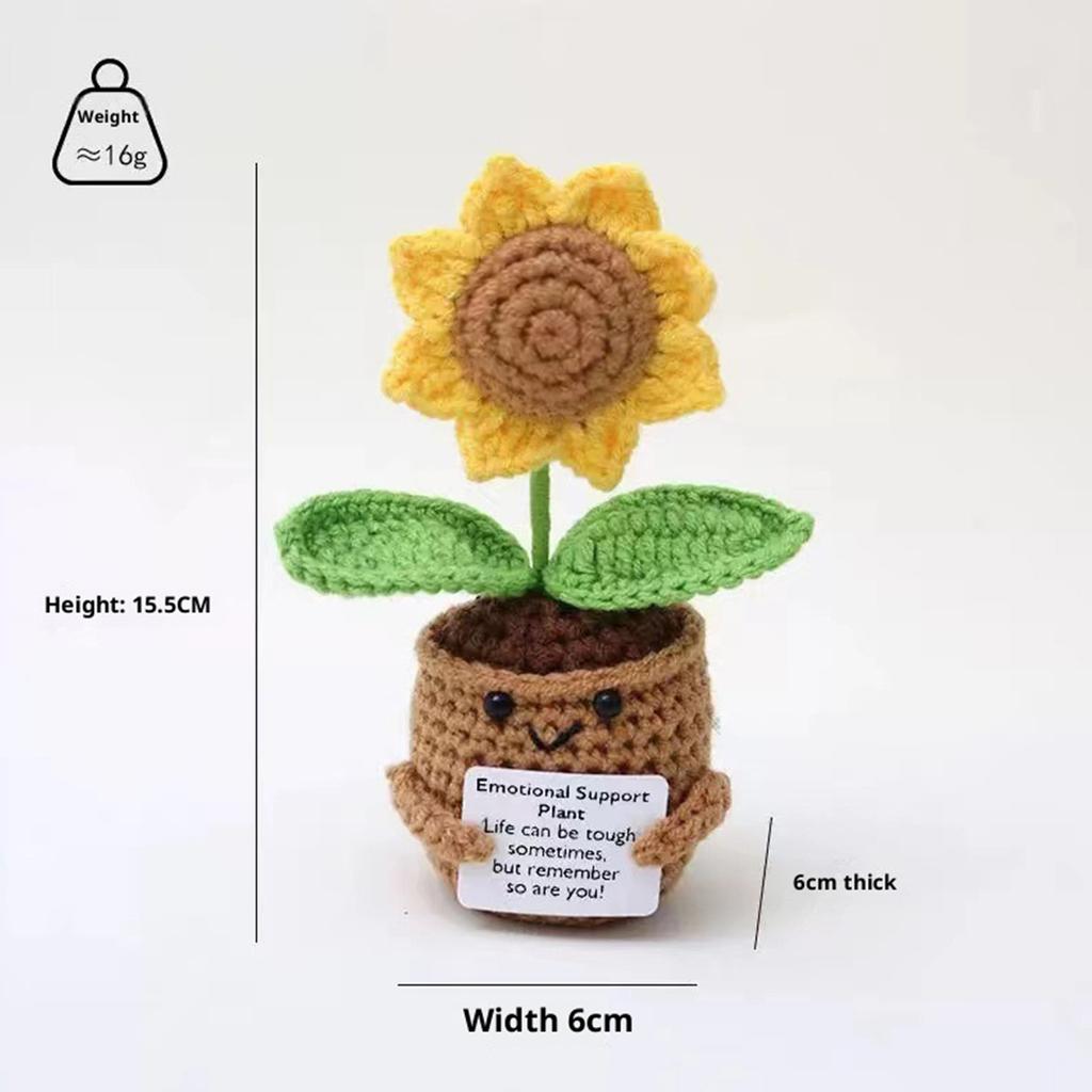 Knitted Decor Emotional Support Crochet Doll with Card Crochet Potted Tabletop for Women Mom Family Friend Teacher