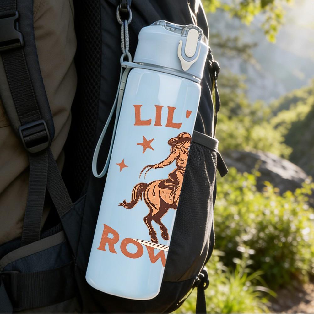 1PC Lil Bit Rowdy Cow Horse Western Print 750ml Color Plastic Sports Water Bottle Leakproof Flip Straw Lid Suitable for Sports Office Home Use