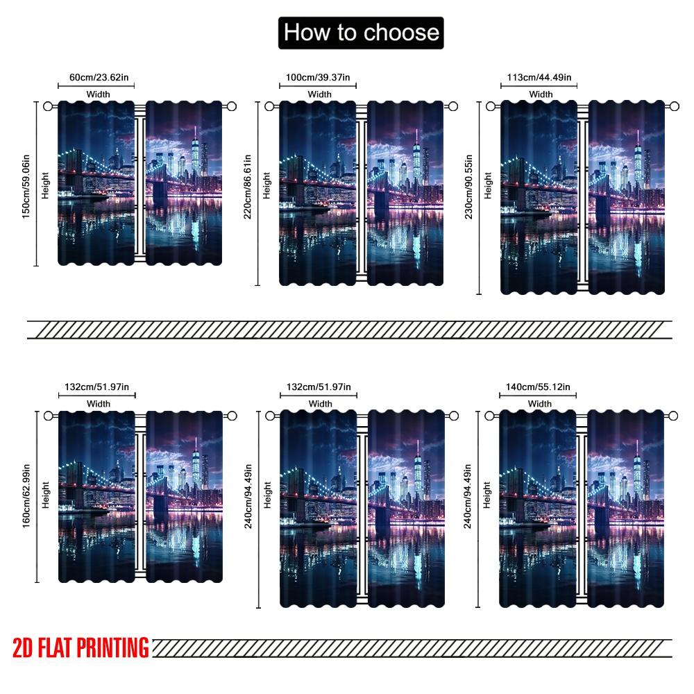 2pcs,2D plane printing Window Curtain City Nightscape Polyester Fabric (without rod) All Seasons Perfect for Living Room &