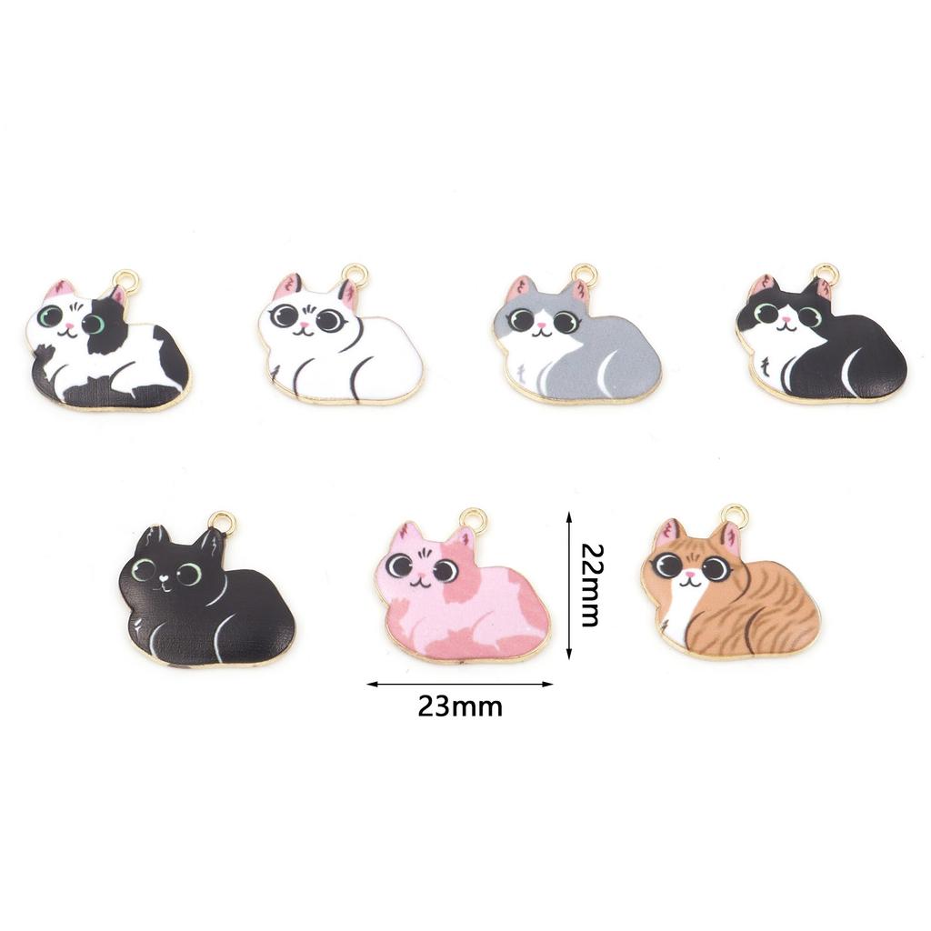 10 PCs Cartoon Enamel Cat Animal Charms Cute Gold Color Metal Pendants for DIY Necklace Bracelets Jewelry Making 23mm x 22mm