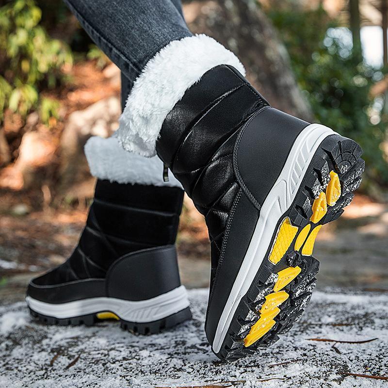 Damen Winter Fleecegefüttert Verdickt Kältebeständig Skistiefel mit Frontreißverschluss Mid-Calf Design