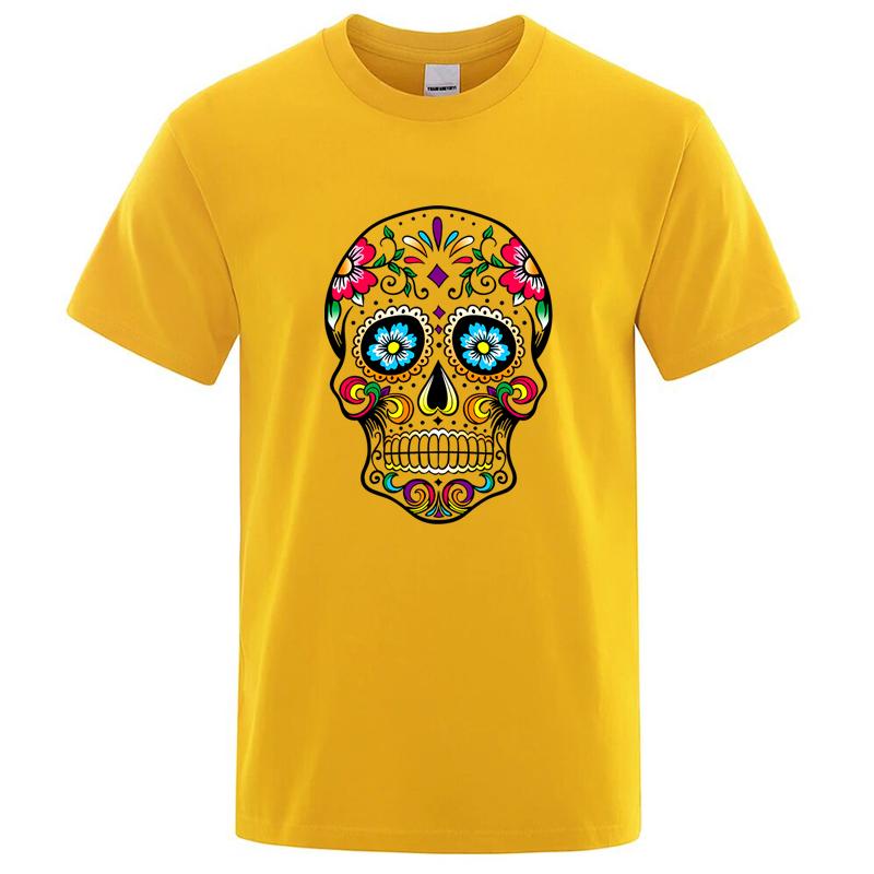 Cotton Blend Skull Tee Mexican Floral Day of The Dead Vintage Streetwear Summer Unisex Gift Sku
