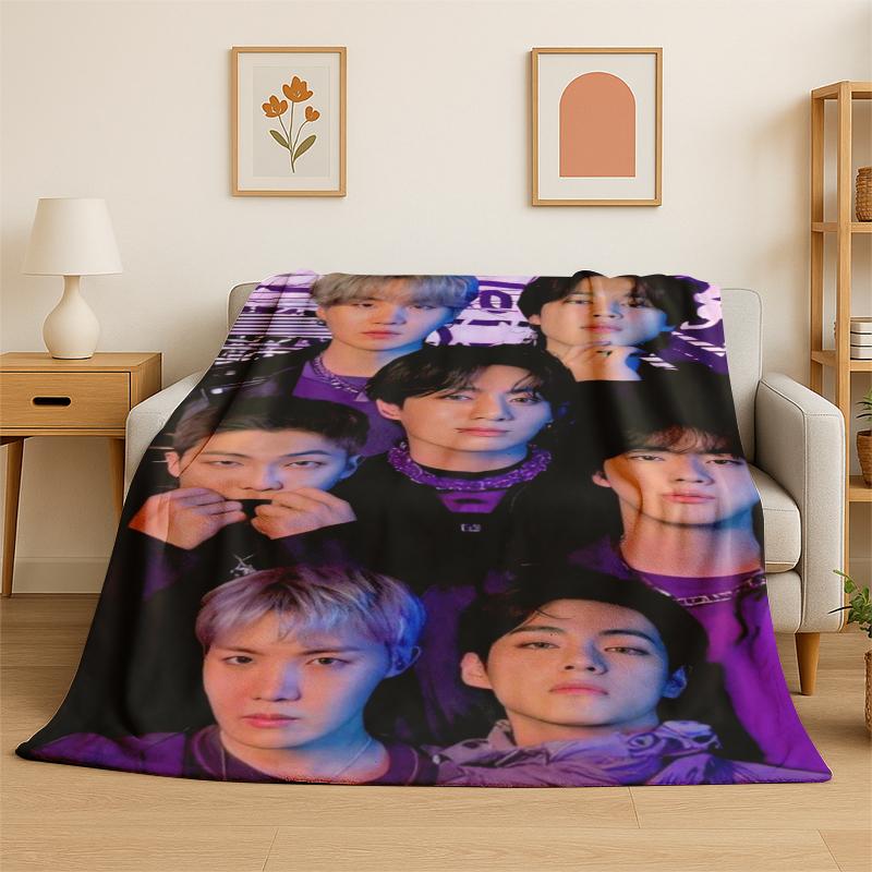 Kpop B-BTS Fashion Group Star Flannel Blanket Soft Warm Throw Blanket for Bedroom Living Room Bed Travel Camping Picnic Gift