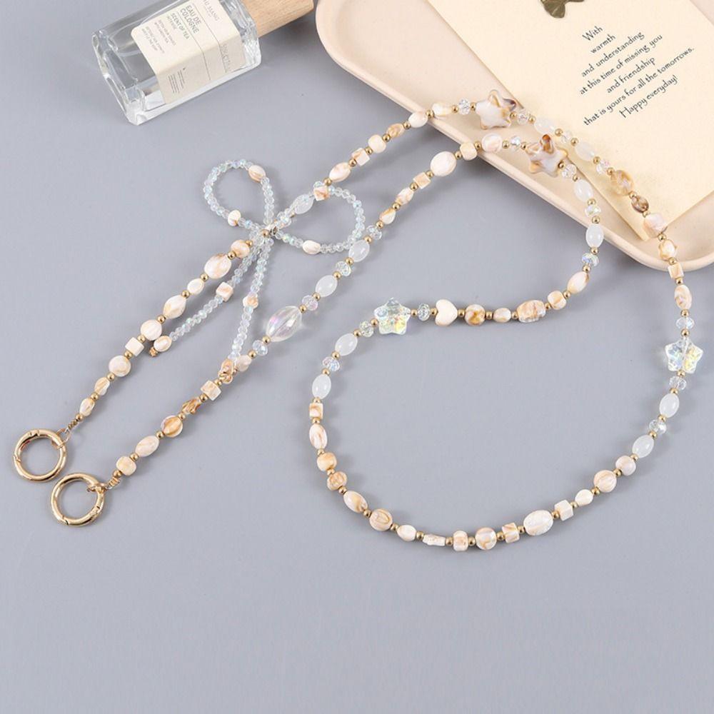 Bowknot Mobile Phone Lanyard Flower Beads Phone Neck Straps  Phone Case Hanging