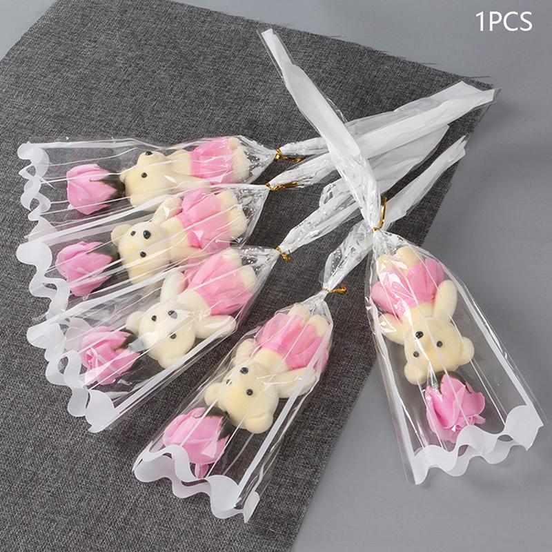 1Pcs Bear Soap Rose Bouquet Valentines Day Gift for Fridend Wedding Bouquet Home Decorations Holding Artificial Rose Flowers