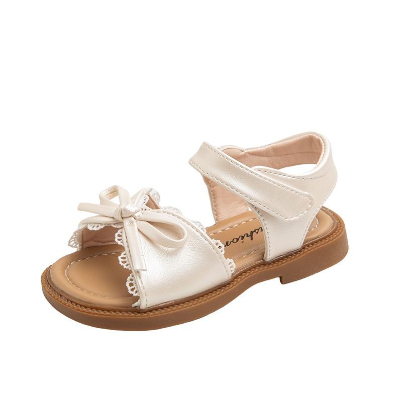 

Girls Bow Lace Trim Sandals Velcro Strap Flat Sole Casual Summer Princess Shoes 22 белый