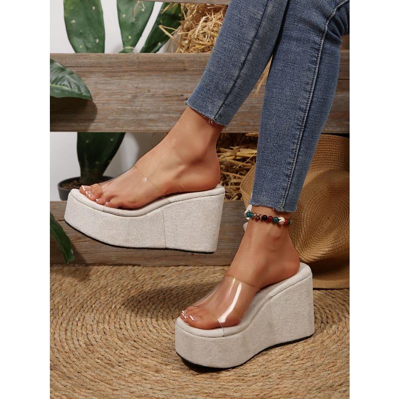 Summer Clear Straps Wedge Heel Sandals for Women 2025 New Arrival Oversized Thick Sole Flat Sandals