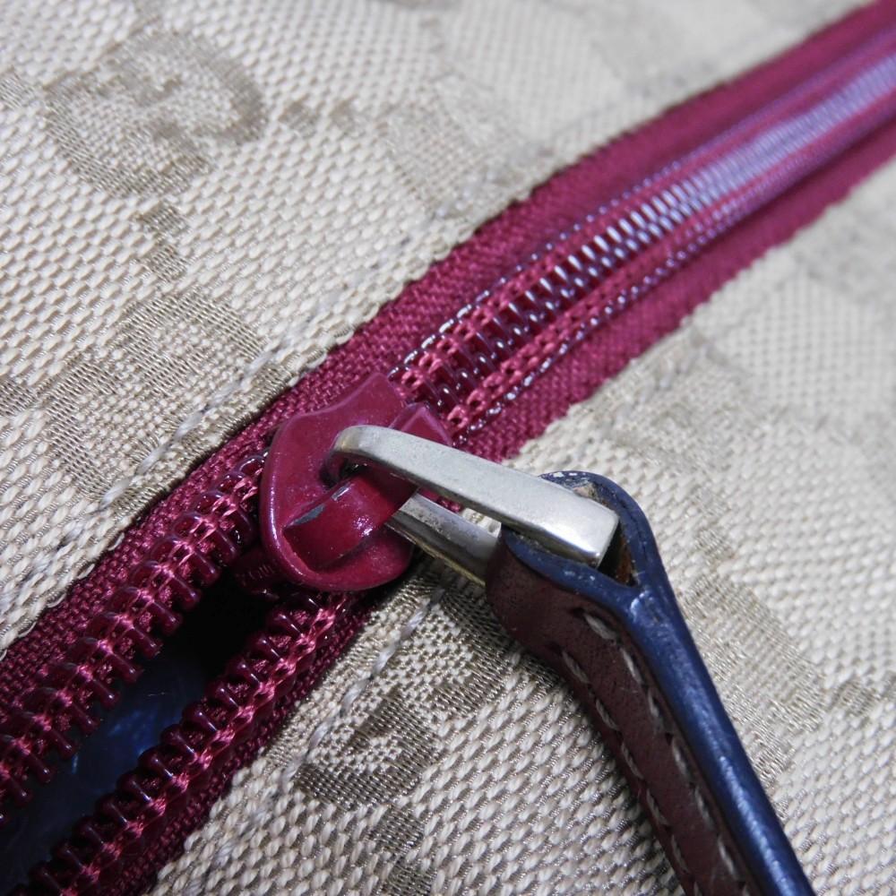 Used 9539 Web Stripe Tote 131230 7924 Logo Embossed Leather Patch Double G Red GG Canvas Beige Unisex from Japan