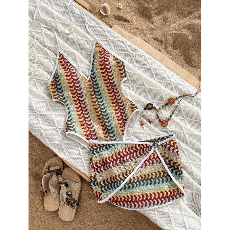 Color Knitted Striped Swimwear Halter String Triangle Bikinis Sets 2 Pieces Sexy Swimsuit Women S разноцветный