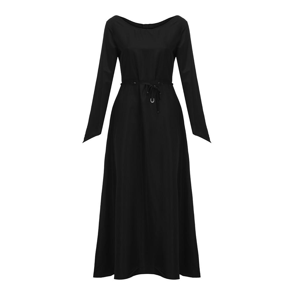 Women Plus Size Solid Vintage Long Sleeve Bandage Long Party Dress