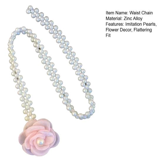 Yousheng Waist Chain Imitation Pearls 3D Flower Decor Waist Chain Adjustable Fit Retro Dress Waist Belt Special Occasions Accessory