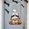 Halloween Gnome Door Sign Wooden Boo Gnome Hanging Sign Rustic Happy Halloween Ghost Sign for Farmhouse Front Door Porch Wall Decoration