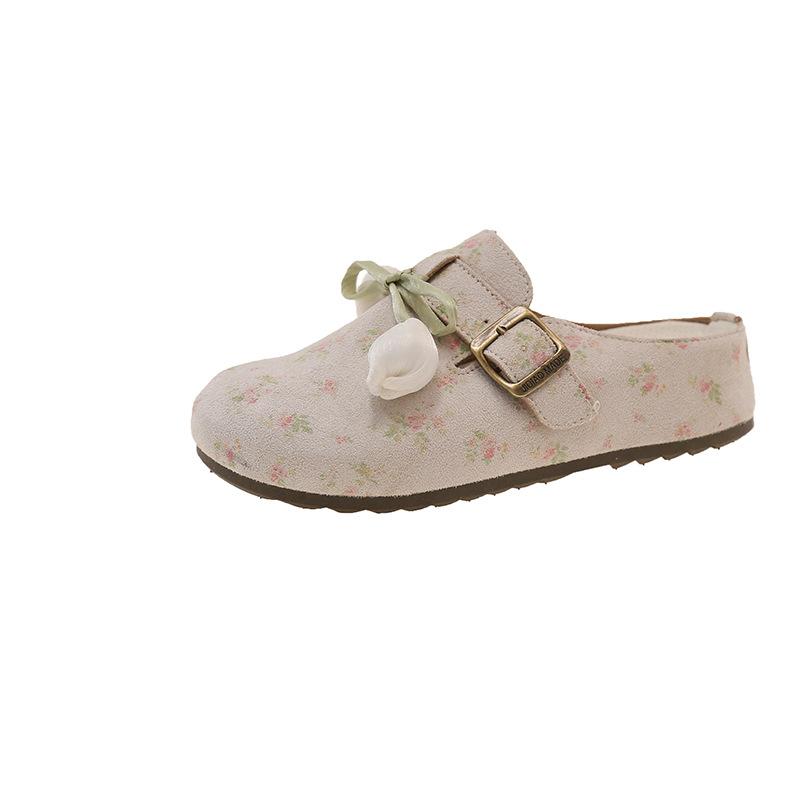 

Small floral inner height increase Birkenstock slippers women s outer wear 2025 new one-pedal with skirt bag head half slippers 35