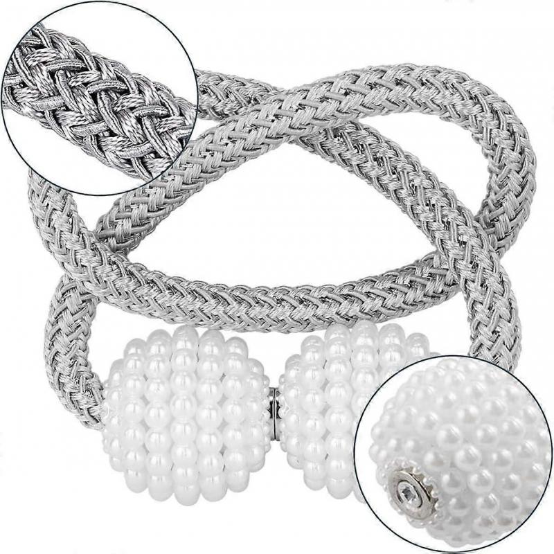 Pack of 6 Curtain Tie Backs Magnetic Curtain Holder Rope Curtain Binder Clips Curtain Holder for Home Decoration Office (Grey)