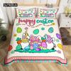 Easter Rabbit Tail Comforter Cover Pastel Pink Tulip Flowers Duvet Cover Twin Easter Eggs Kawaii Animal Bedding Set Easter Decor
