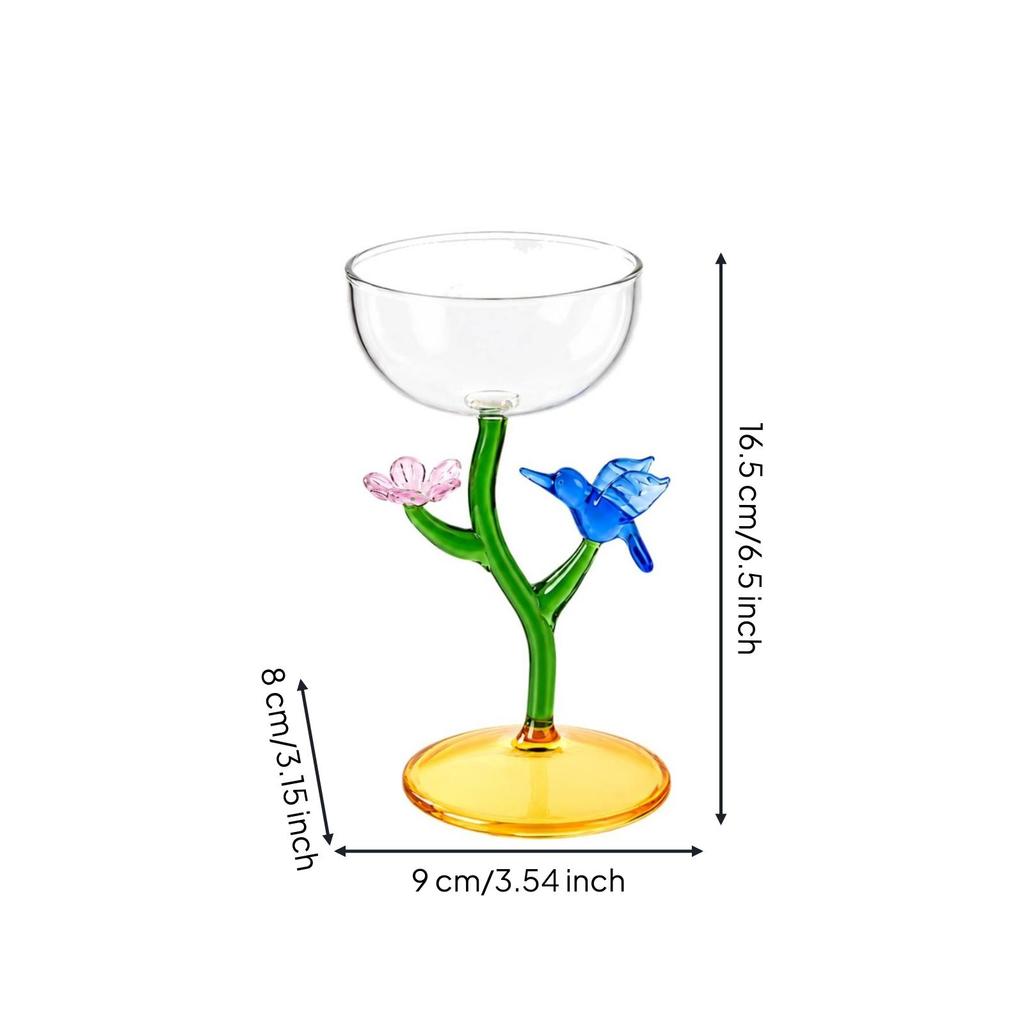 Handcrafted Glass Goblet with Hummingbird Ornament Decorative