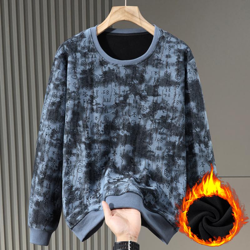 Plus Size 6XL-11XL Fashion Autumn Oversize Sweatshirts for Men Clothes Thick Warm Faux Fleece-lined Long Sleeve Tops Casual Men's Pullovers