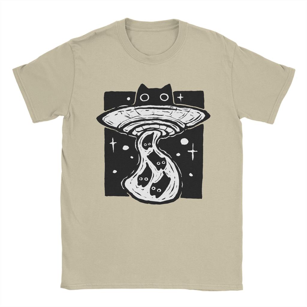 Funny  Cartoon Cat Group Printed T-Shirt for Men Crewneck Pure Cotton T Shirts  Short Sleeve Tees Party Clothing