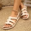Fashion Round Toe Open Toe Roman Shoes Women's Summer New Retro Round Toe Cutout Metal Buckle Soft Sole Flat Sandals