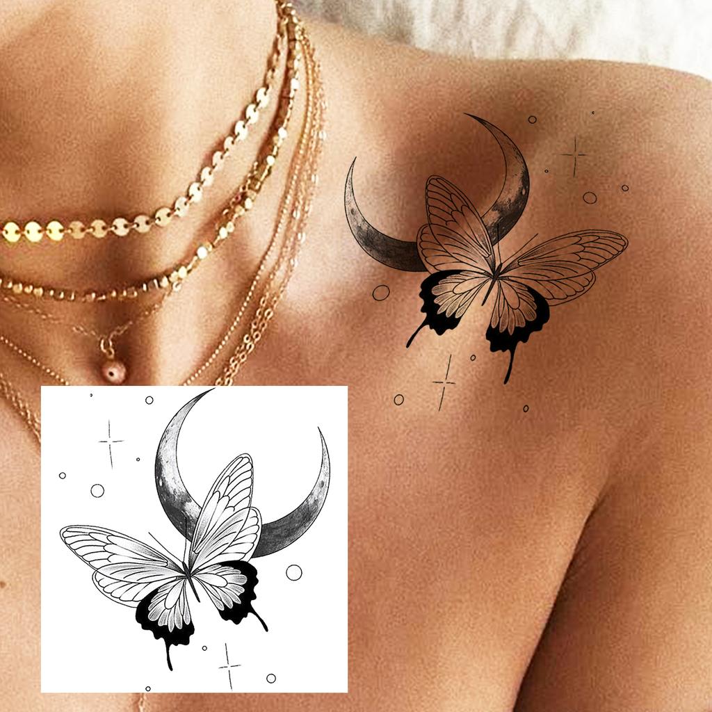 1 Sheet Butterfly Temporary Tattoos For Women Hands Clavicle Neck, Fake Tattoo Stickers Waterproof Long Lasting Realistic Tatoos