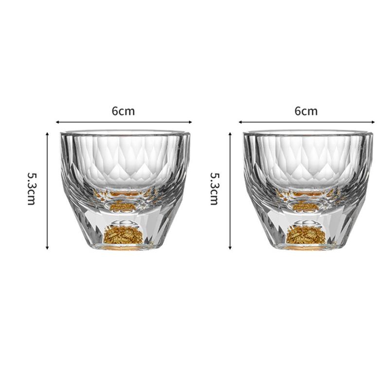 Copa de Licor con Lámina de Oro 50ml/15ml Lujosa Copa de Vino de Fondo Grueso Elegante Copa de Baijiu con Forma de Diamante Exquisitas Tazas de Brandy Whisky