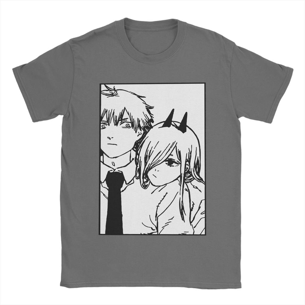 Men T-Shirt Denji and Power Chainsaw Man Novelty Cotton Tee Shirt Short Sleeve Anime T Shirt Round Collar Tops Printed