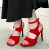 Faux Suede Metal Buckle Design Women High Heel Sandals Summer Ankle Strap Slingback Heels Elegant Party Luxury Shoes for Ladies