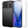 Coque pour iPhone 17 Pro - BOOLING - Silicone Souple Motif Fibre Carbone Noir - 2 Verres Trempés