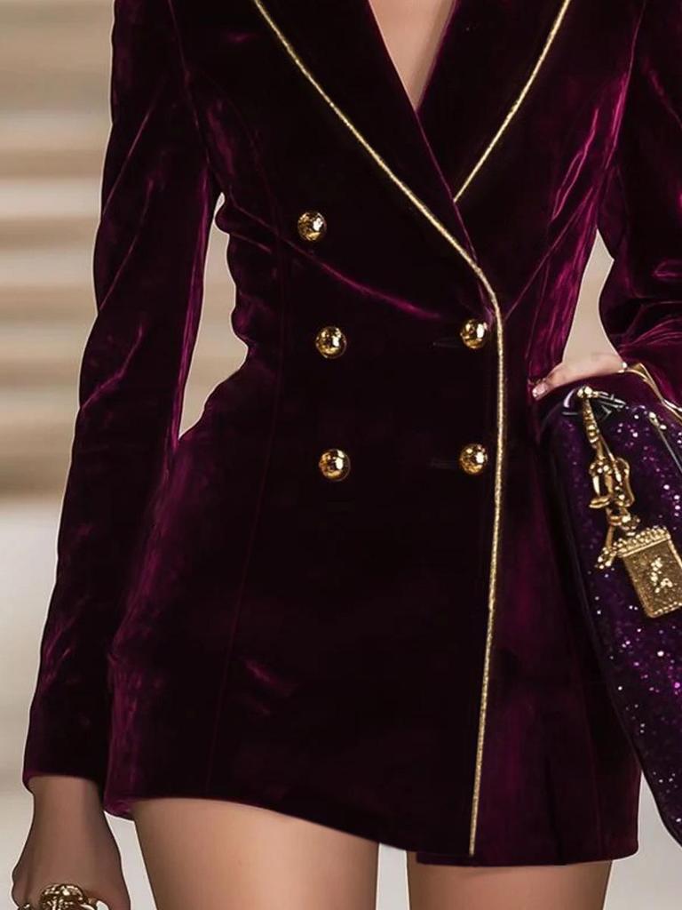 European-American Women's Slim Double-Breasted Color Block Evening Suit - Spring/Summer Collection