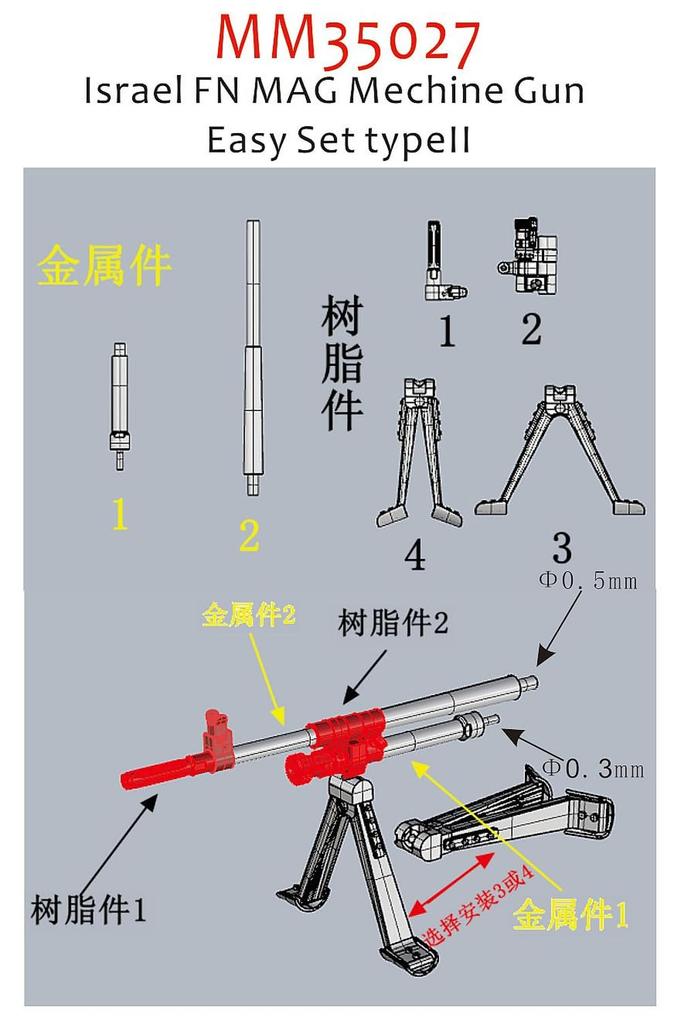 Mosaic Israeli FN MAG Machine Gun Easy Set Type 2 Plastic Model Kit Parts IMM35027 1/35 (Military)