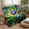 Brazil Football Printed Flannel Blanket Skin Friendly Warm Decorative Throw for Indoor Couch Bed Daily Use