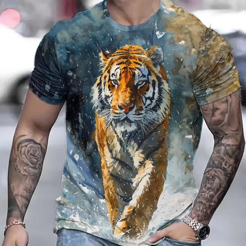 Trendy Streetwear Short Sleeved 3D Printing Fashion Tiger Animal Pattern Loose And Comfortable Casual T-shirt For Men Tees Tops