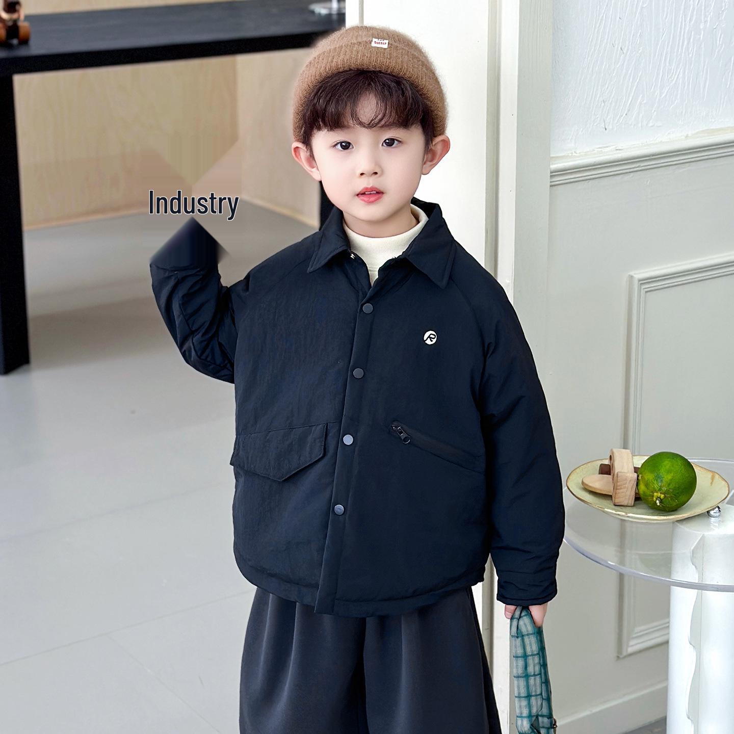 Boys 2025 Fashionable Padded Winter Jacket - Stylish, Thickened Cotton Coat for Autumn/Winter 140 cm чёрный