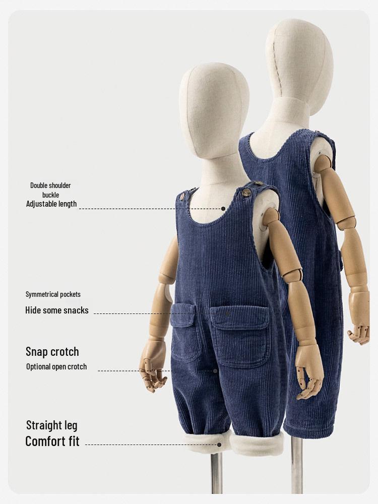 Fleece-Lined Baby Overalls: Thick Cotton Jumpsuit for Boys & Girls - Perfect for Autumn & Winter