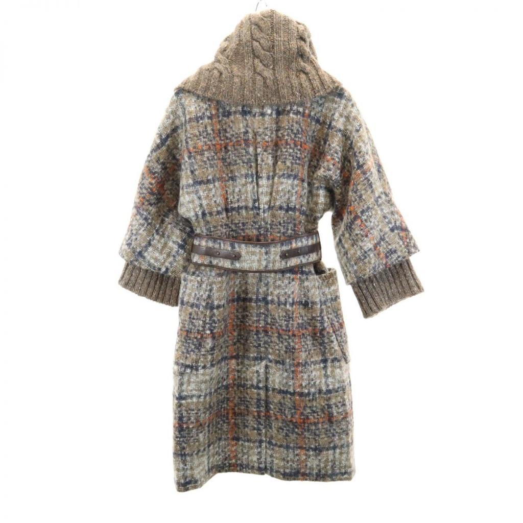 Sportmax Check Pattern Wool Blend Long Coat 36 Beige Women Used